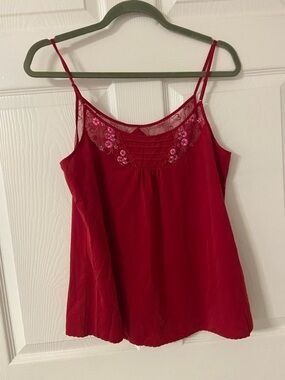 PALTAL Red Floral Embroidered Lace Trim Lingerie Top